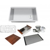 ALL-IN-ONE Workstation 32 in. 16-Gauge Undermount Single Bowl Stainless Steel Kitchen Sink w/ Build-in Ledge and Accessories